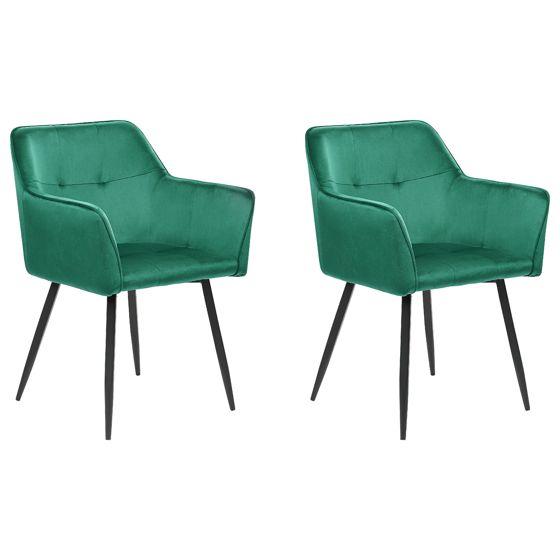 Sæt med 2 spisebordsstole JASMIN Velour Smaragdgrøn