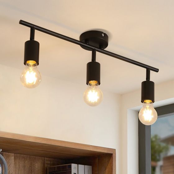 NETTLIFE 3 sorte loftspotlights - 350° drejelig vintage - E27 industrilampe til køkken, stue uden pære