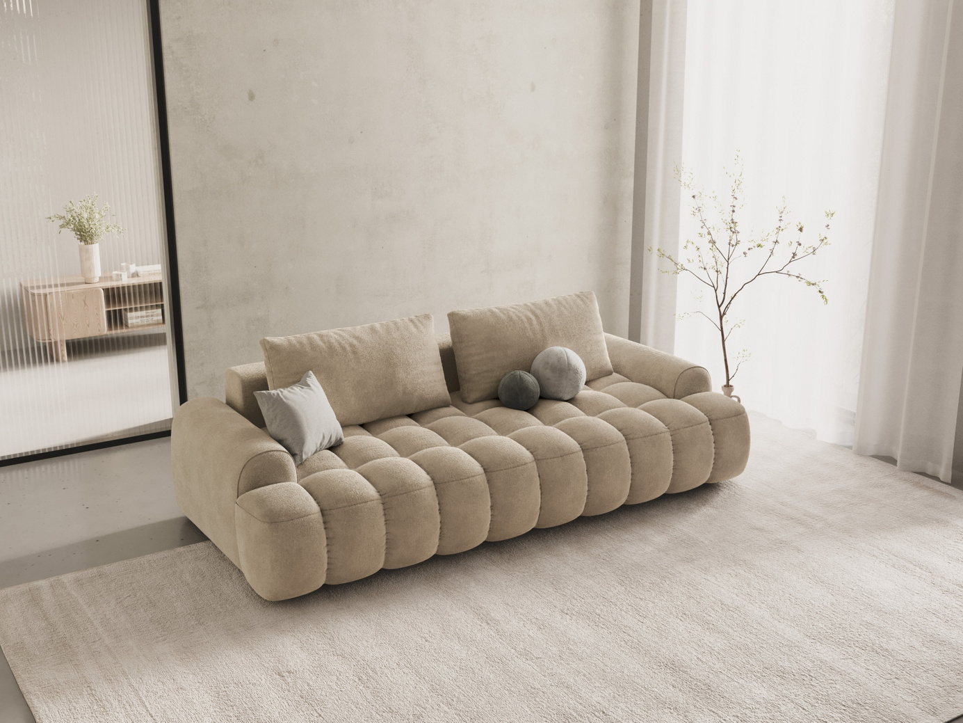 Cosmopolitan Design veloursovesofa med opbevaring, "Linz", 4-personers, 250 × 100 × 84 cm, Vogue, sorte plastben