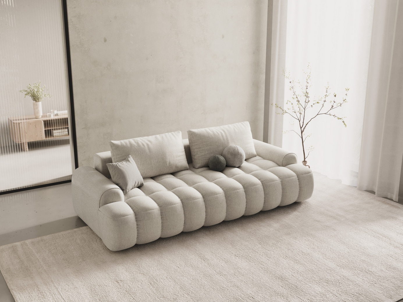 Cosmopolitan Design sovesofa med opbevaring, "Linz", 4-personers, 250 × 100 × 84 cm, Sorella, sorte plastben