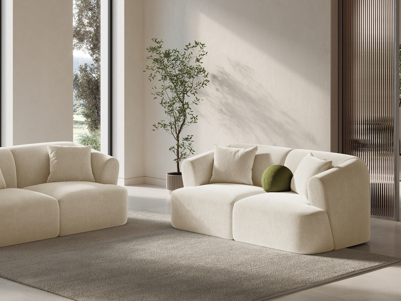 Cosmopolitan Design velourmodulsofa, "Campi", 2-personers, 180 × 90 × 70 cm, Vogue, sorte plastben