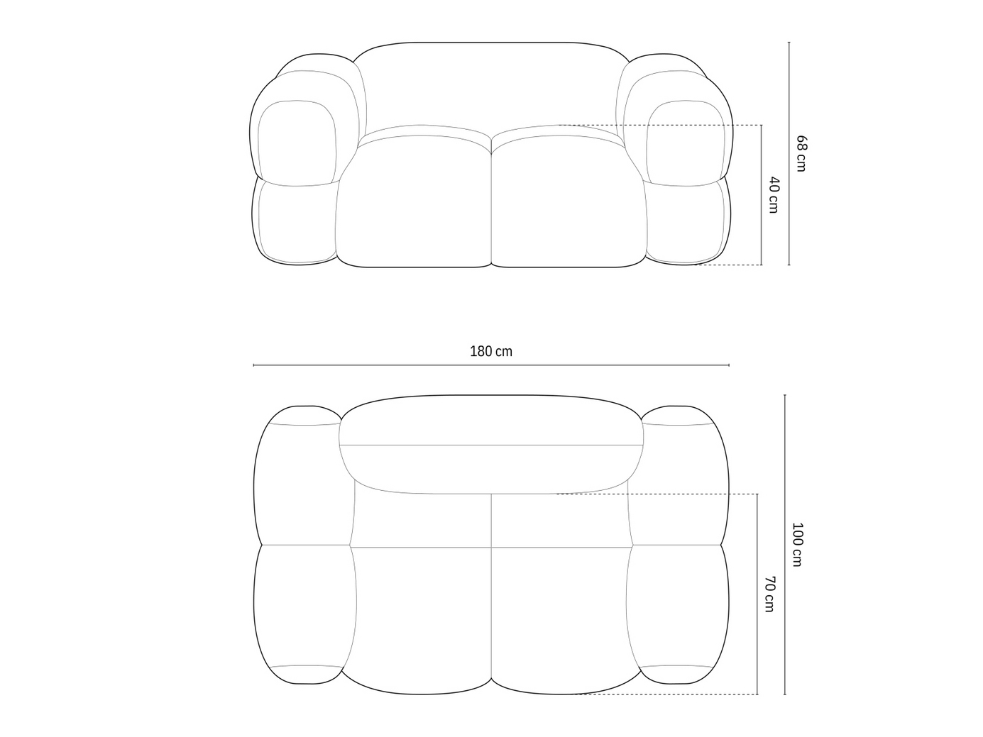 Cosmopolitan Design sofa, "Loretto", 2-personers, 180 × 100 × 68 cm, Sorella, sorte plastben