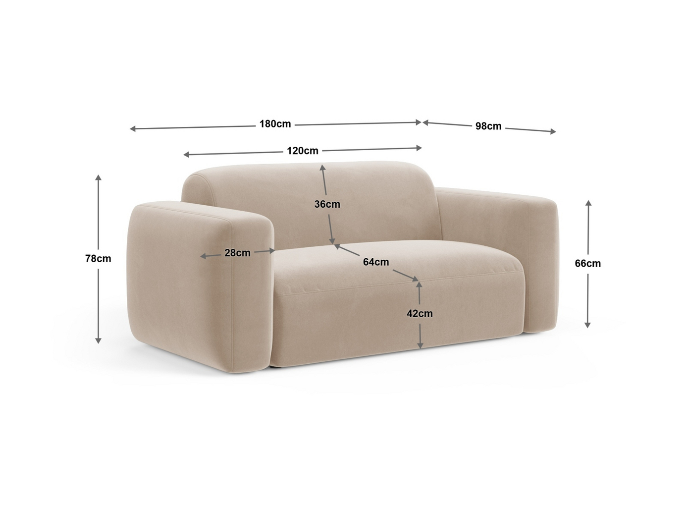 Cosmopolitan Design modulsofa, "Strino", 2-personers, 180 × 98 × 78 cm, Sorella, sorte plastben
