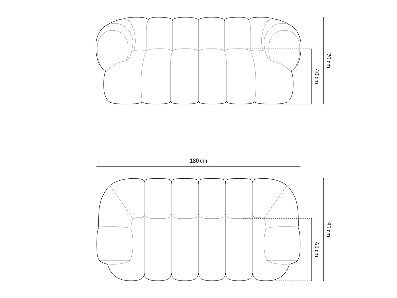 Cosmopolitan Design sofa, "Koge", 2-personers, 180 × 95 × 70 cm, Eden 10, sorte plastben