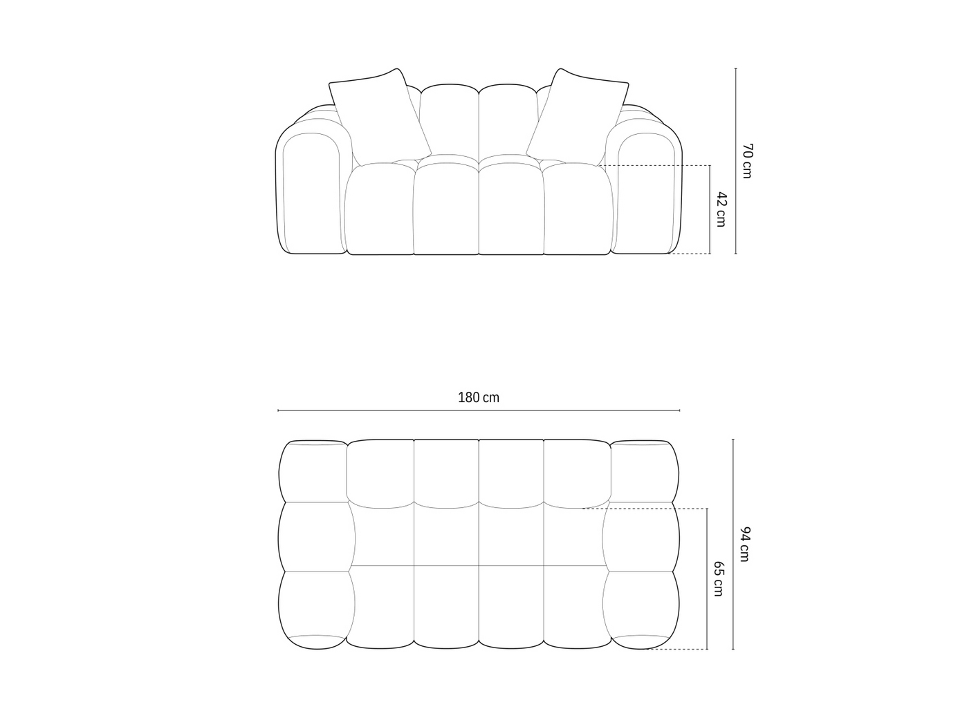 Cosmopolitan Design sofa, "Treno", 2-personers, 180 × 94 × 70 cm, Eden 10, sorte plastben