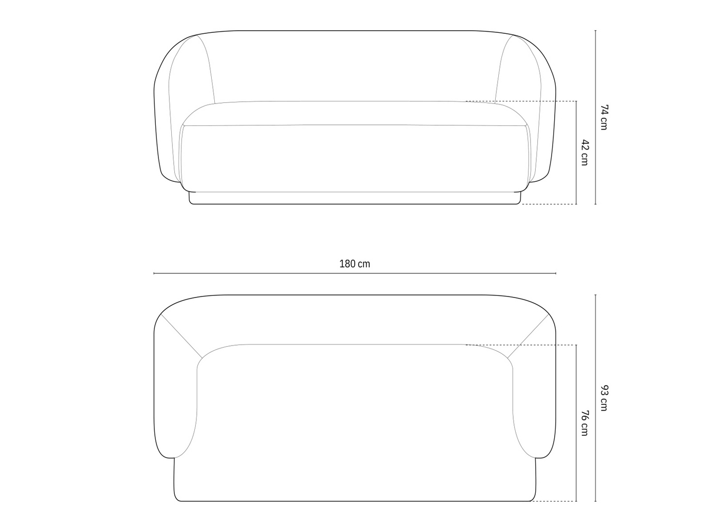 Cosmopolitan Design veloursofa, "Gomera", 2-personers, 180 × 93 × 74 cm, Salvador, sorte plastben
