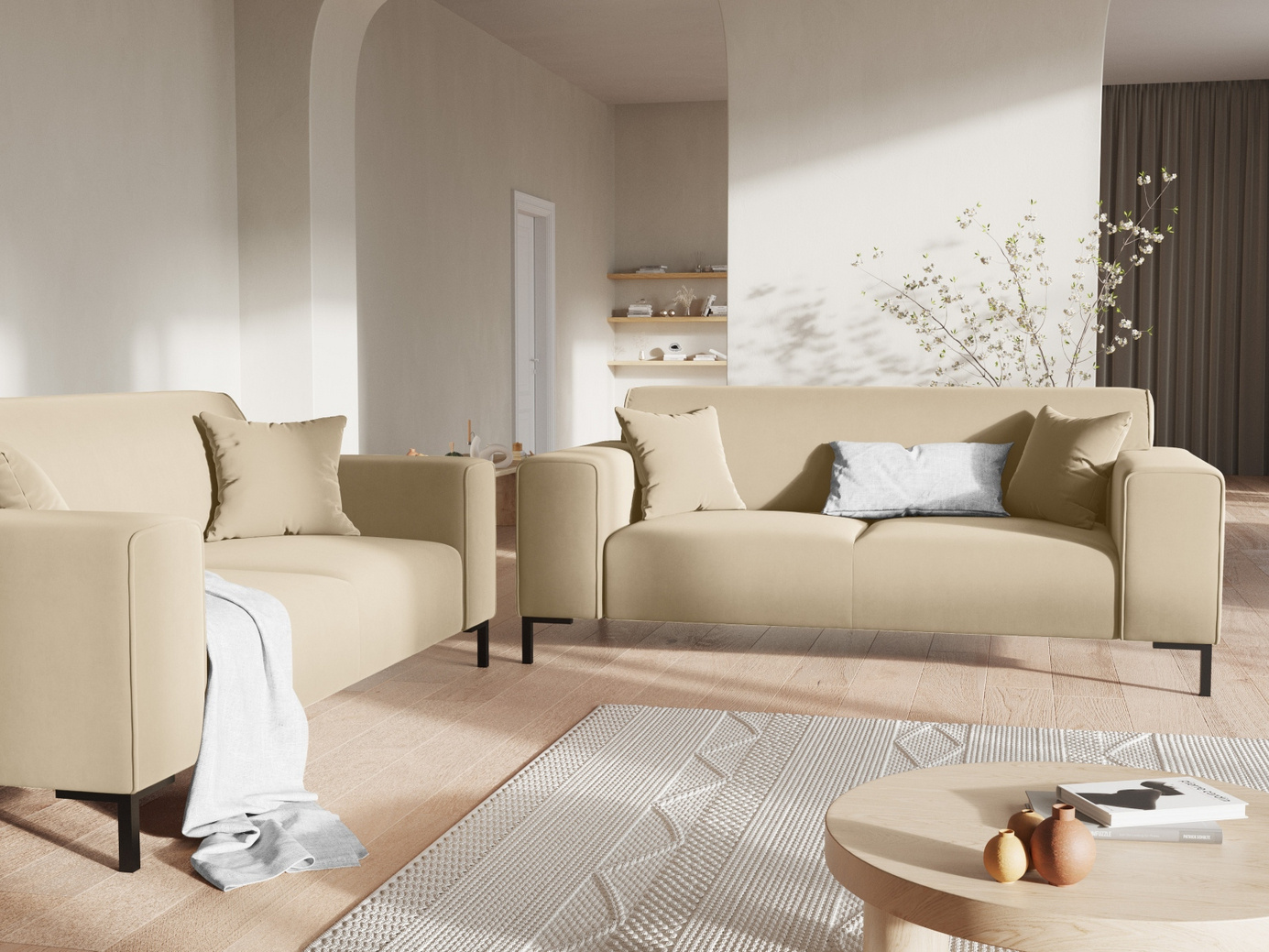 Cosmopolitan Design veloursofa, "Siena", 2-personers, 174 × 92 × 69 cm, Salvador, sorte plastben