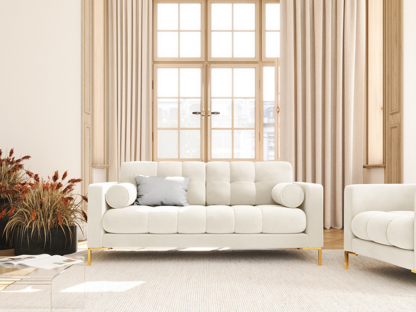 Cosmopolitan Design veloursofa, "Bali", 2-personers, 152 × 96 × 75 cm, Bluvel, guldfarvede metalben
