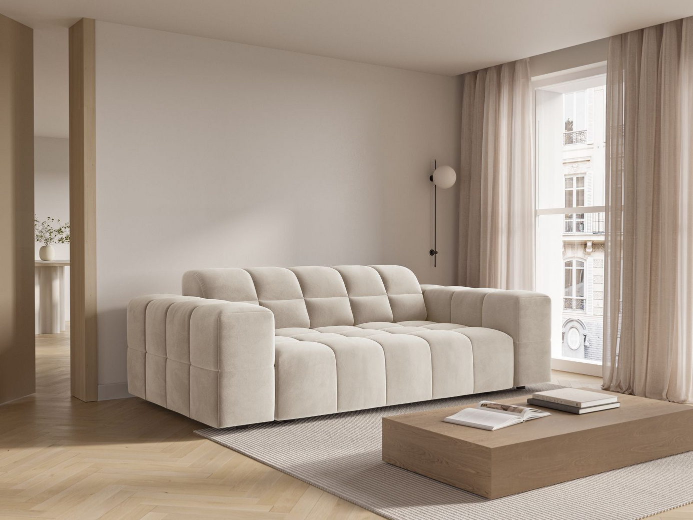 Cosmopolitan Design veloursofa, "Chicago", 2-personers, 178 × 102 × 78 cm, Bluvel, sorte plastben