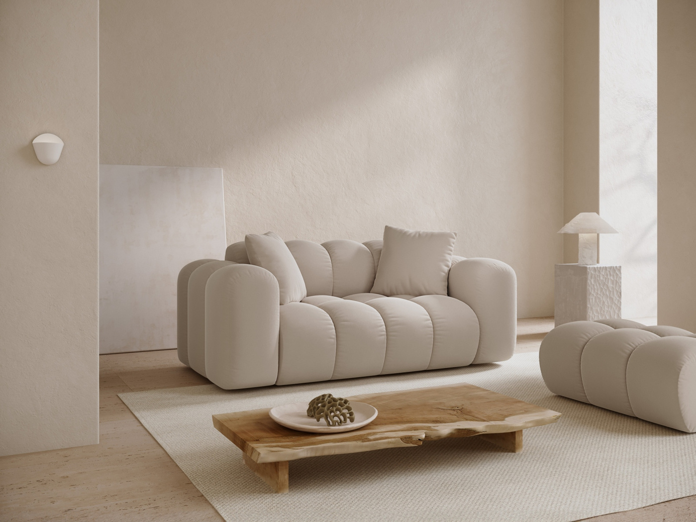 Cosmopolitan Design veloursofa, "Treno", 2-personers, 180 × 94 × 70 cm, Bluvel, sorte plastben