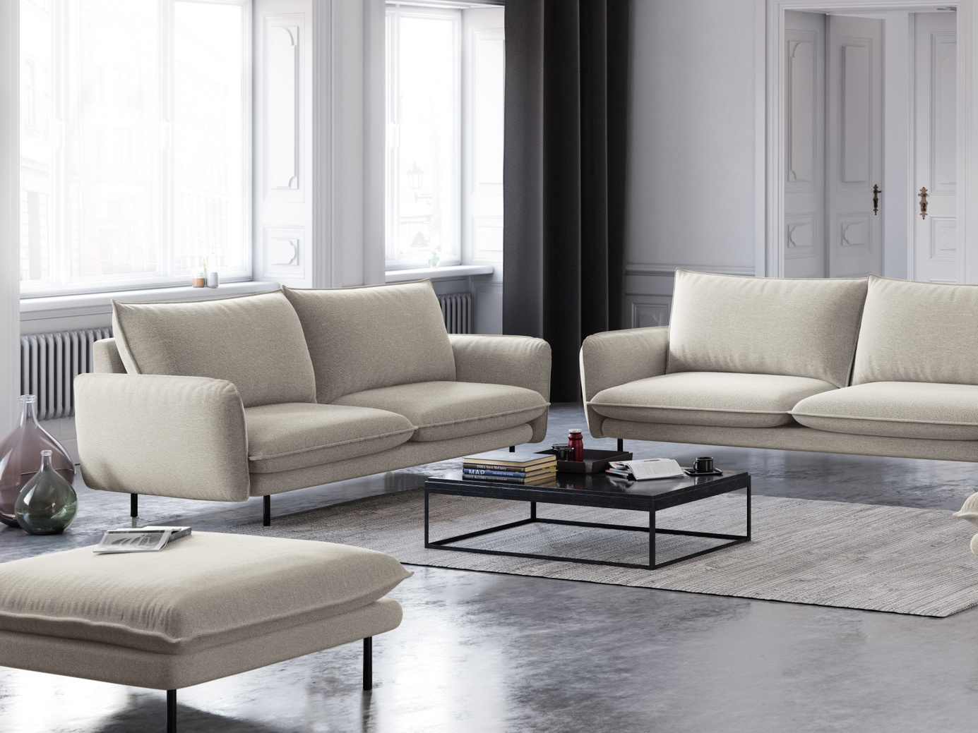 Cosmopolitan Design sofa, "Vienna", 2-personers, 160 × 92 × 95 cm, Positano, sorte metalben