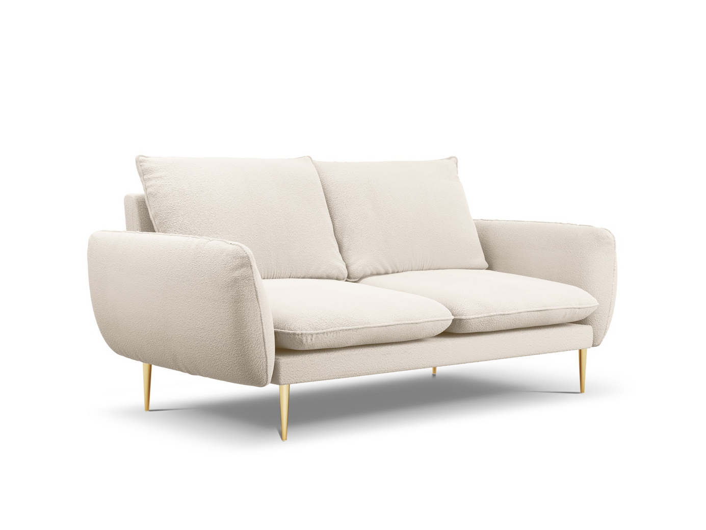 Cosmopolitan Design bouclé-sofa, "Vienna", 2-personers, 160 × 92 × 95 cm, Ascot, guldfarvede metalben