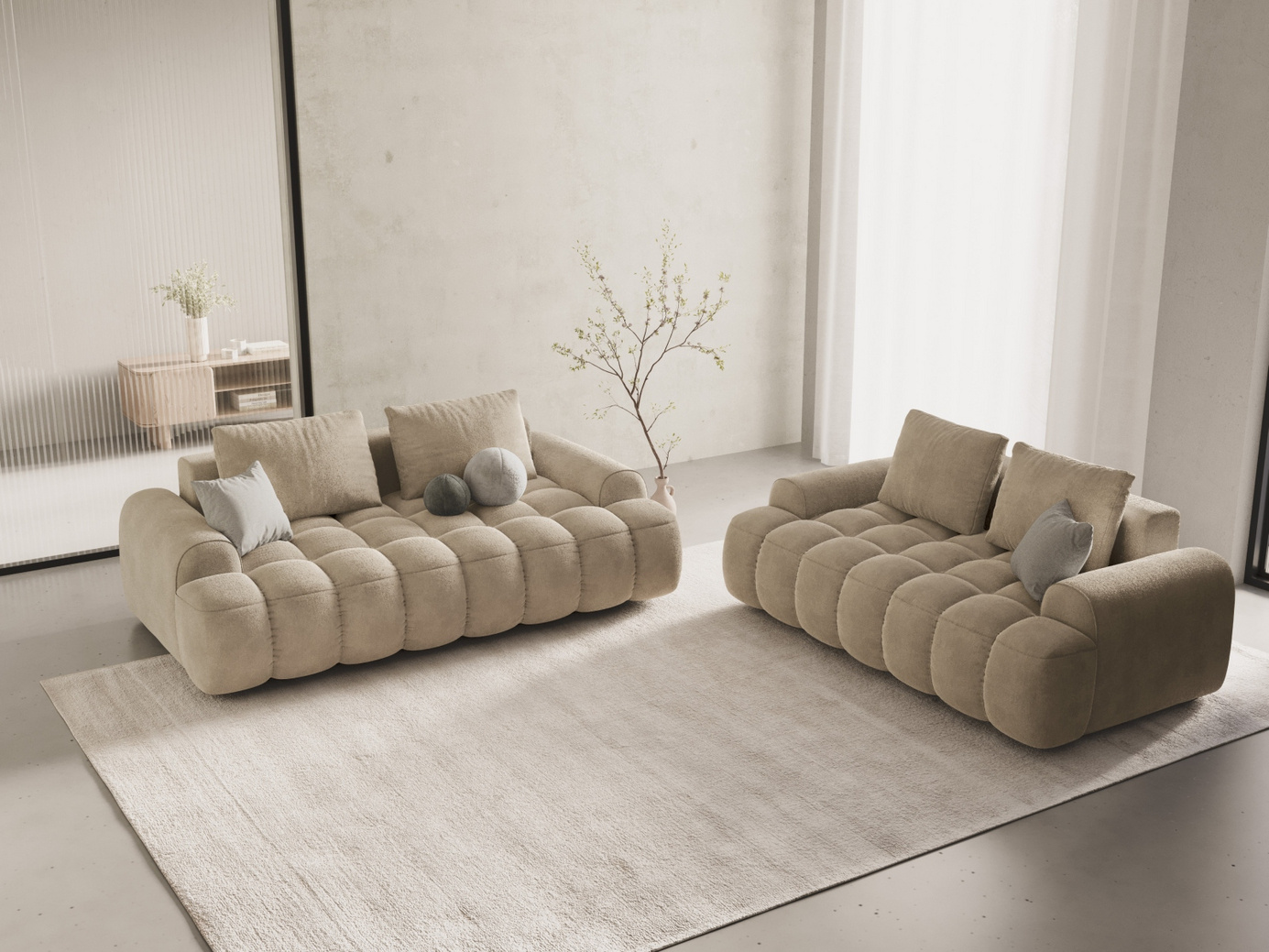 Cosmopolitan Design veloursofa, "Linz", 3-personers, 200 × 100 × 84 cm, Vogue, sorte plastben