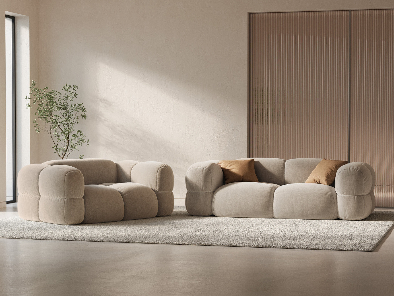 Cosmopolitan Design veloursofa, "Loretto", 3-personers, 210 × 100 × 68 cm, Vogue, sorte plastben