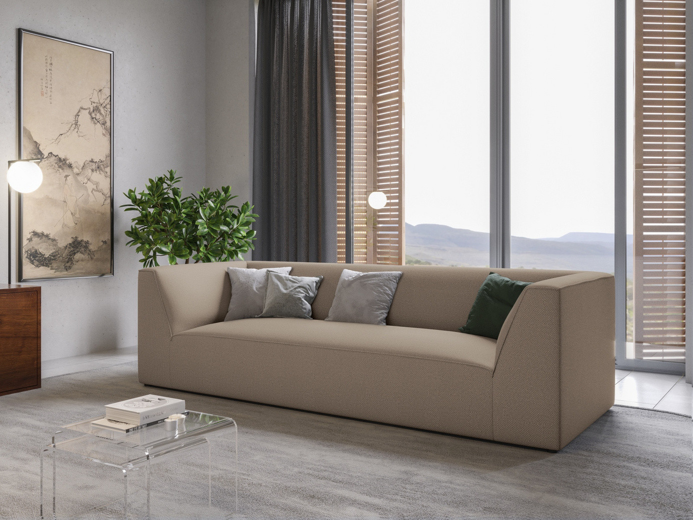 Cosmopolitan Design sofa, "Siena", 3-personers, 232 × 92 × 69 cm, Ottawa, sorte plastben