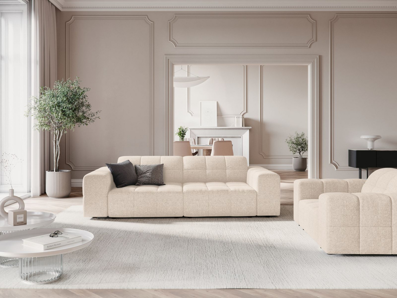 Cosmopolitan Design sofa, "Chicago", 3-personers, 212 × 102 × 78 cm, Haga, sorte plastben