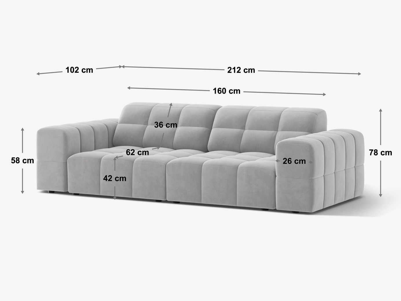 Cosmopolitan Design sofa, "Chicago", 3-personers, 212 × 102 × 78 cm, Haga, sorte plastben