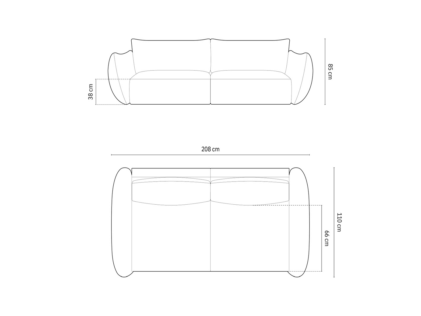 Cosmopolitan Design sofa, "Matera", 3-personers, 208 × 110 × 85 cm, Haga, sorte plastben
