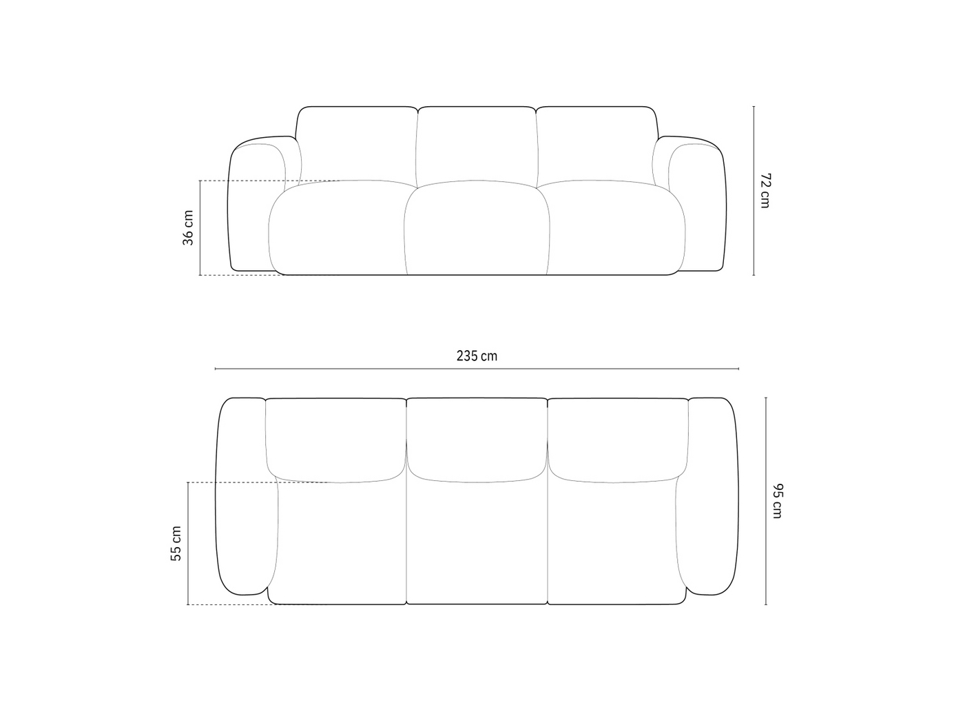 Cosmopolitan Design sofa, "Nolio", 3-personers, 235 × 95 × 72 cm, Haga, sorte plastben