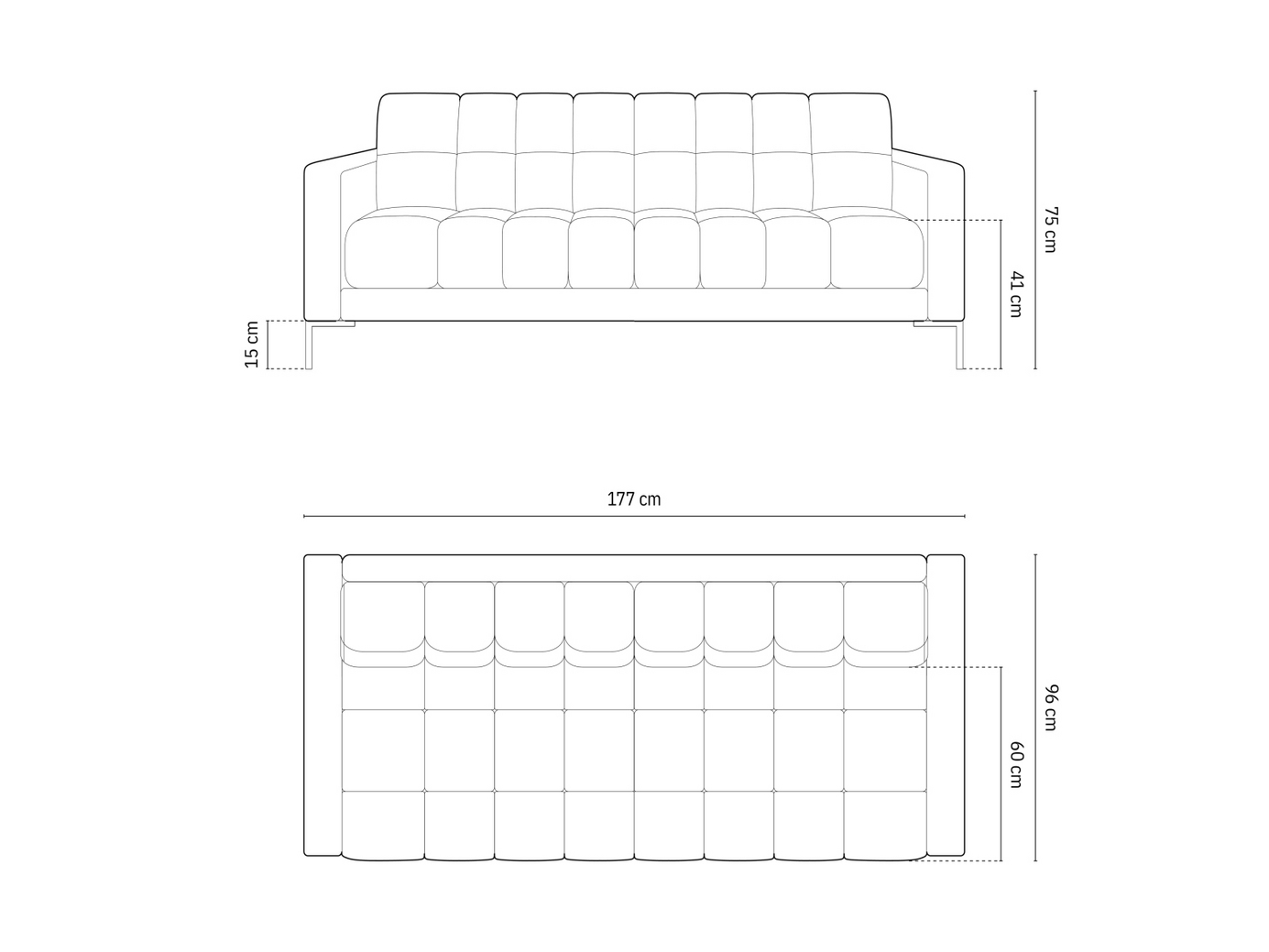 Cosmopolitan Design sofa, "Bali", 3-personers, 177 × 96 × 75 cm, Neve, guldfarvede metalben