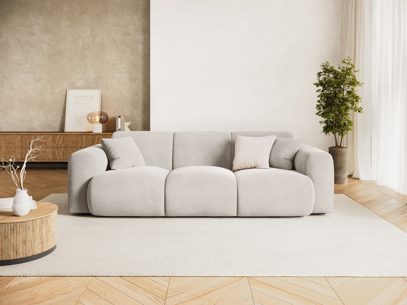 Cosmopolitan Design veloursofa, "Nolio", 3-personers, 235 × 95 × 72 cm, Casino, sorte plastben