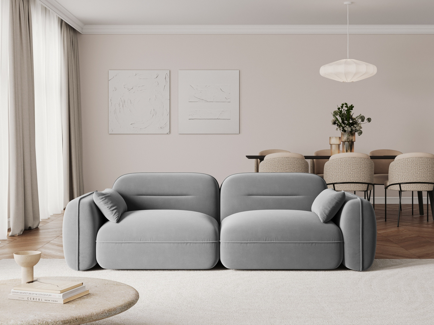 Cosmopolitan Design velourmodulsofa, "Sydney", 3-personers, 230 × 90 × 70 cm, Casino, sorte plastben