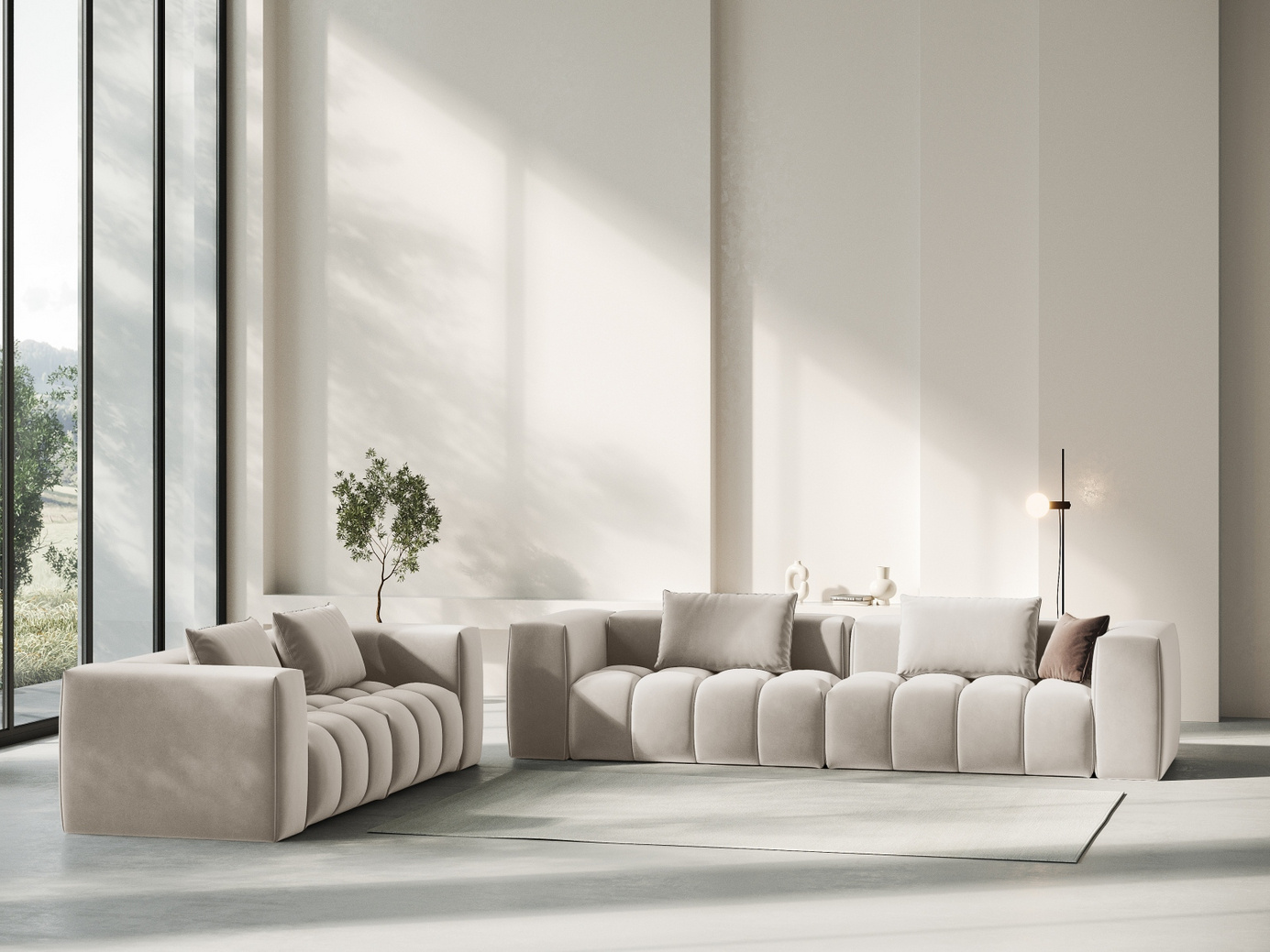 Cosmopolitan Design velourmodulsofa, "Verona", 3-personers, 230 × 85 × 70 cm, Casino, sorte plastben
