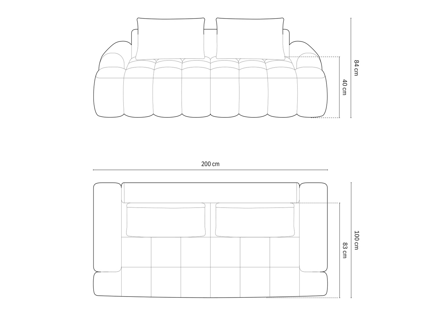 Cosmopolitan Design sofa, "Linz", 3-personers, 200 × 100 × 84 cm, Sorella, sorte plastben