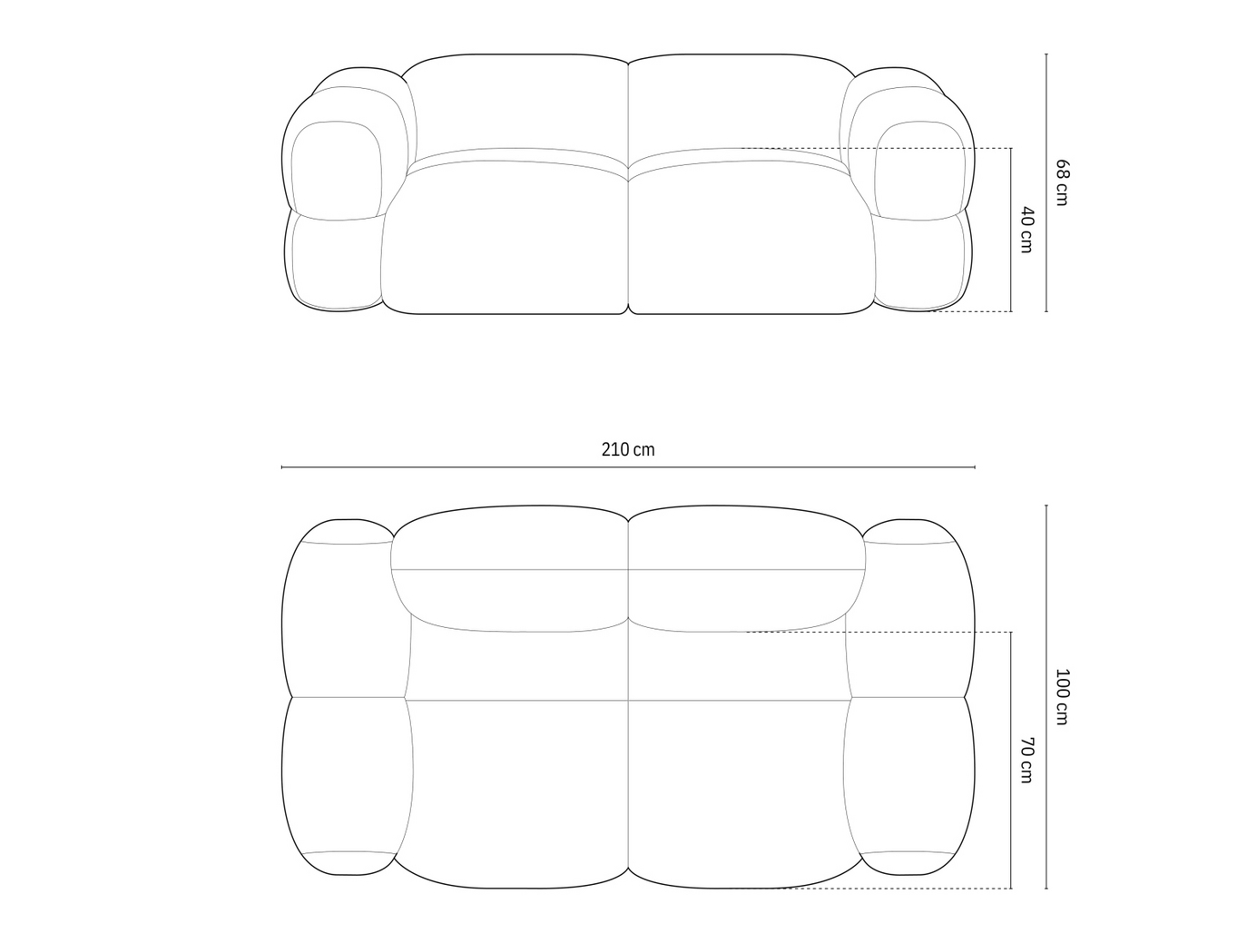 Cosmopolitan Design sofa, "Loretto", 3-personers, 210 × 100 × 68 cm, Sorella, sorte plastben