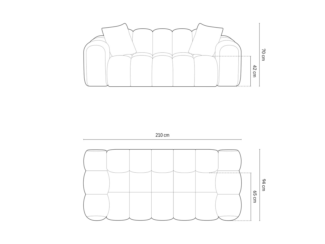 Cosmopolitan Design sofa, "Treno", 3-personers, 210 × 94 × 70 cm, Eden 10, sorte plastben