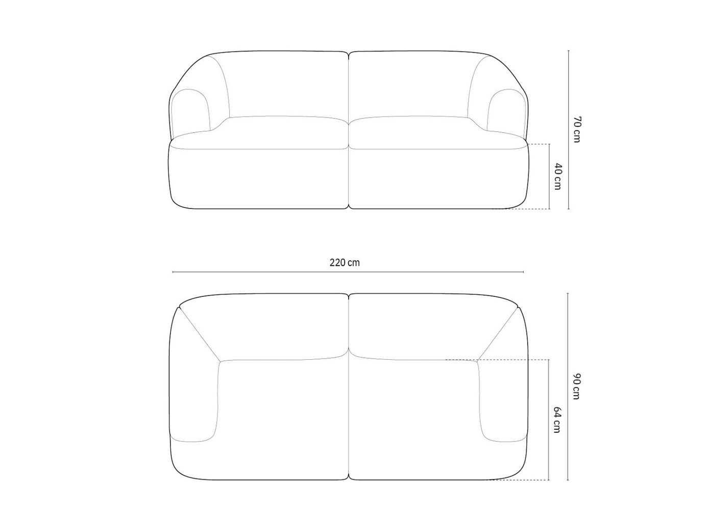 Cosmopolitan Design modulsofa, "Campi", 3-personers, 220 × 90 × 70 cm, Lincoln, sorte plastben