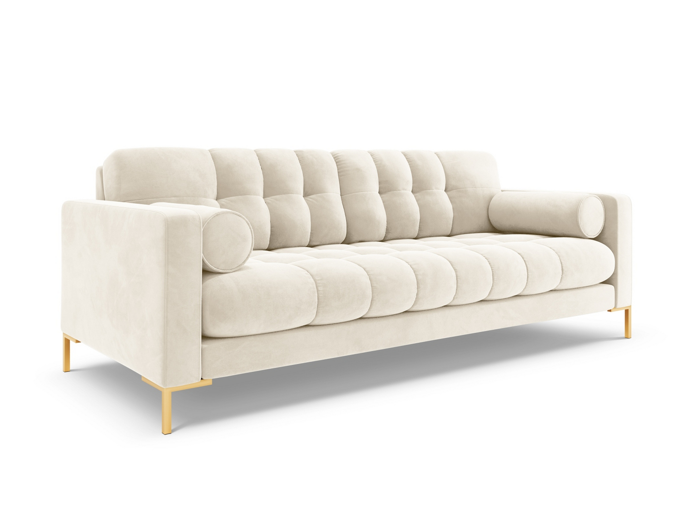 Cosmopolitan Design veloursofa, "Bali", 3-personers, 177 × 96 × 75 cm, Bluvel, guldfarvede metalben