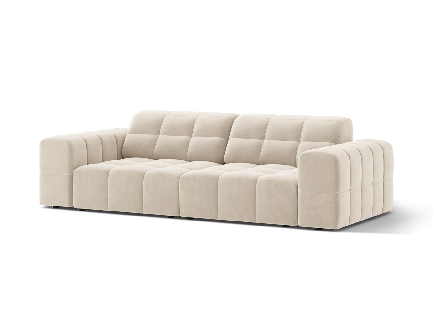 Cosmopolitan Design veloursofa, "Chicago", 3-personers, 212 × 102 × 78 cm, Bluvel, sorte plastben