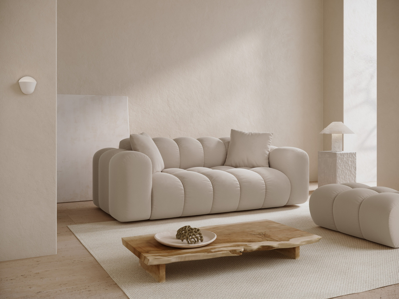 Cosmopolitan Design veloursofa, "Treno", 3-personers, 210 × 94 × 70 cm, Bluvel, sorte plastben