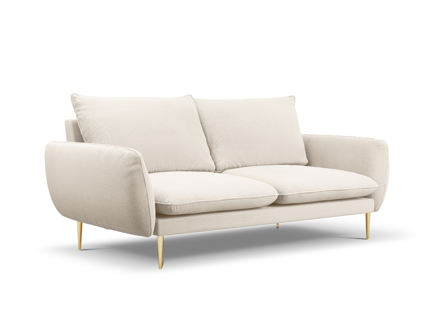 Cosmopolitan Design bouclé-sofa, "Vienna", 3-personers, 200 × 92 × 95 cm, Ascot, guldfarvede metalben