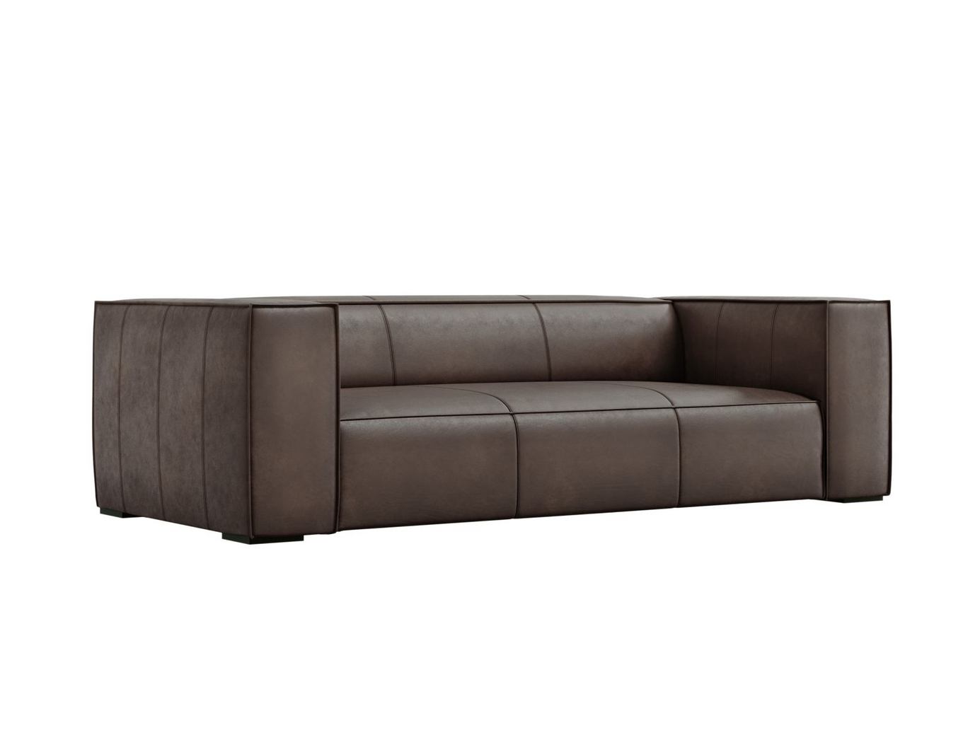 Cosmopolitan Design ægte læder sofa, "Turin", 3-personers, 227 × 100 × 68 cm, Granada, ben i sort bøg