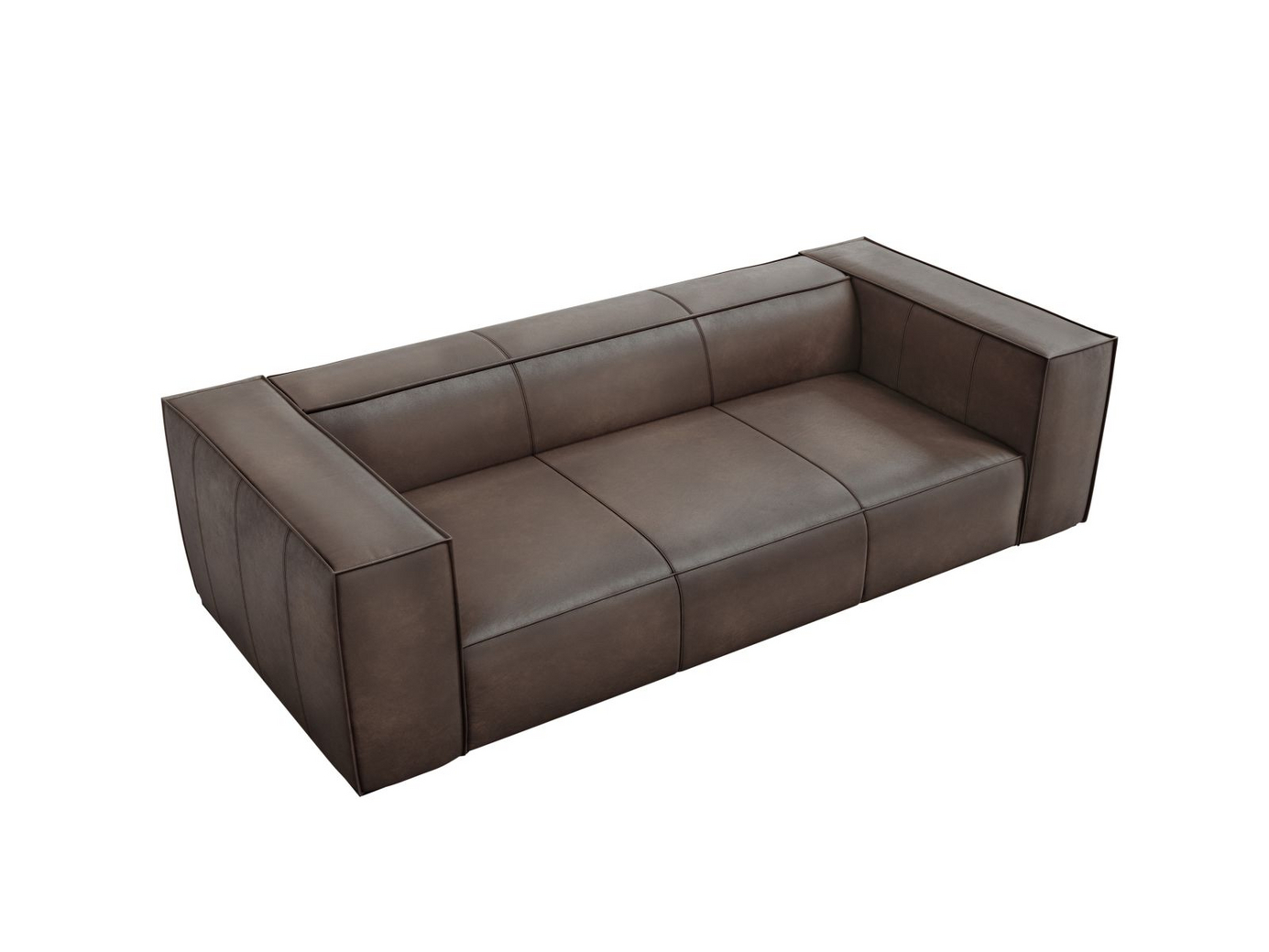Cosmopolitan Design ægte læder sofa, "Turin", 3-personers, 227 × 100 × 68 cm, Granada, ben i sort bøg
