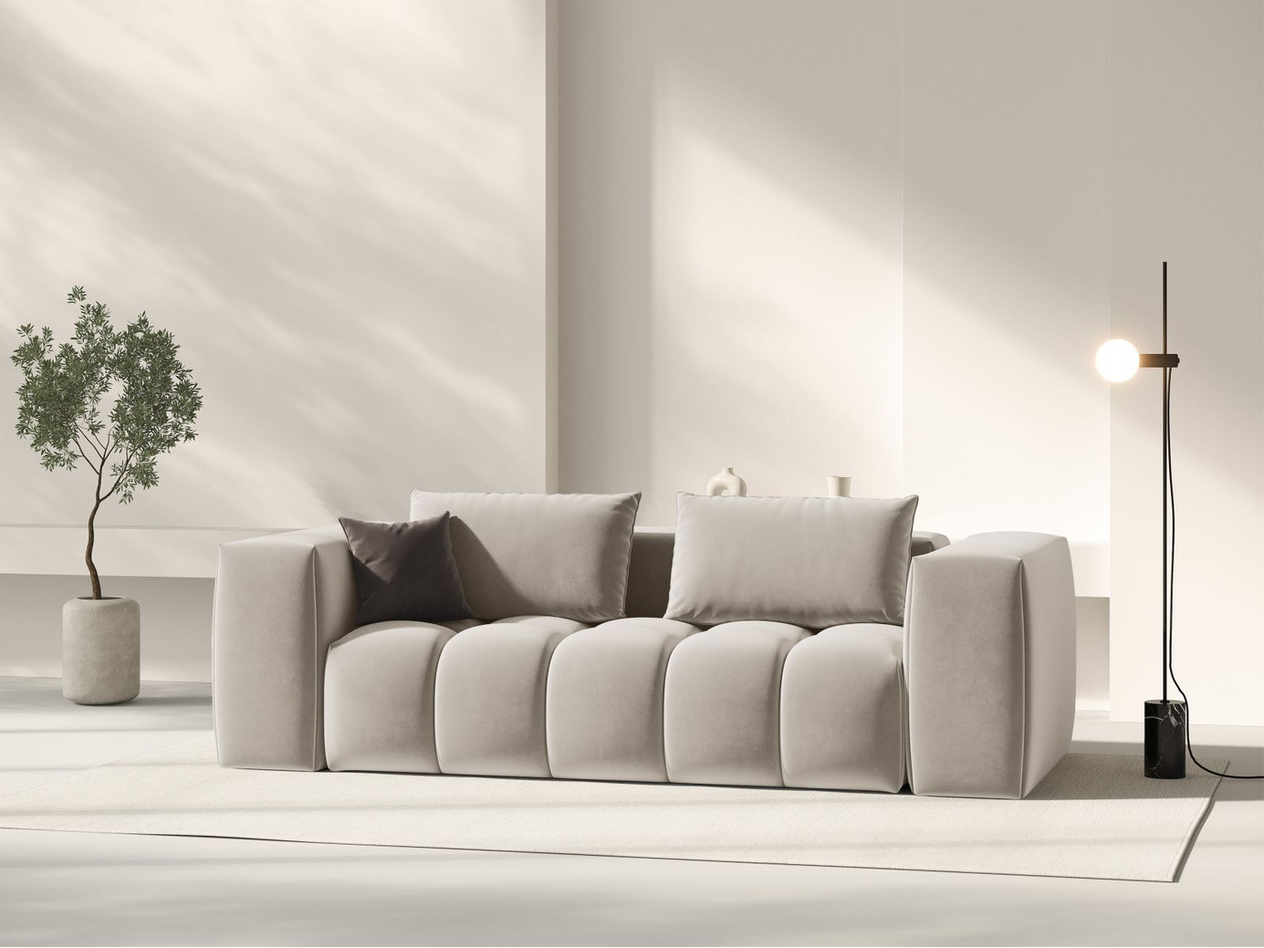 Cosmopolitan Design velourmodulsofa, "Verona", 3-personers, 200 × 85 × 70 cm, Casino, sorte plastben