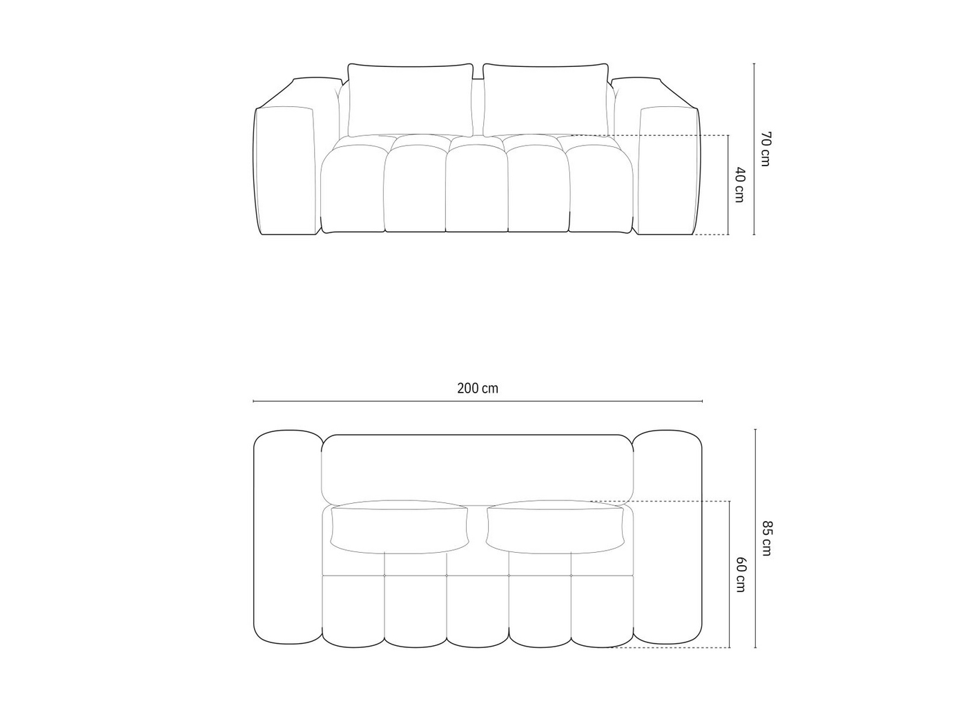 Cosmopolitan Design velourmodulsofa, "Verona", 3-personers, 200 × 85 × 70 cm, Casino, sorte plastben