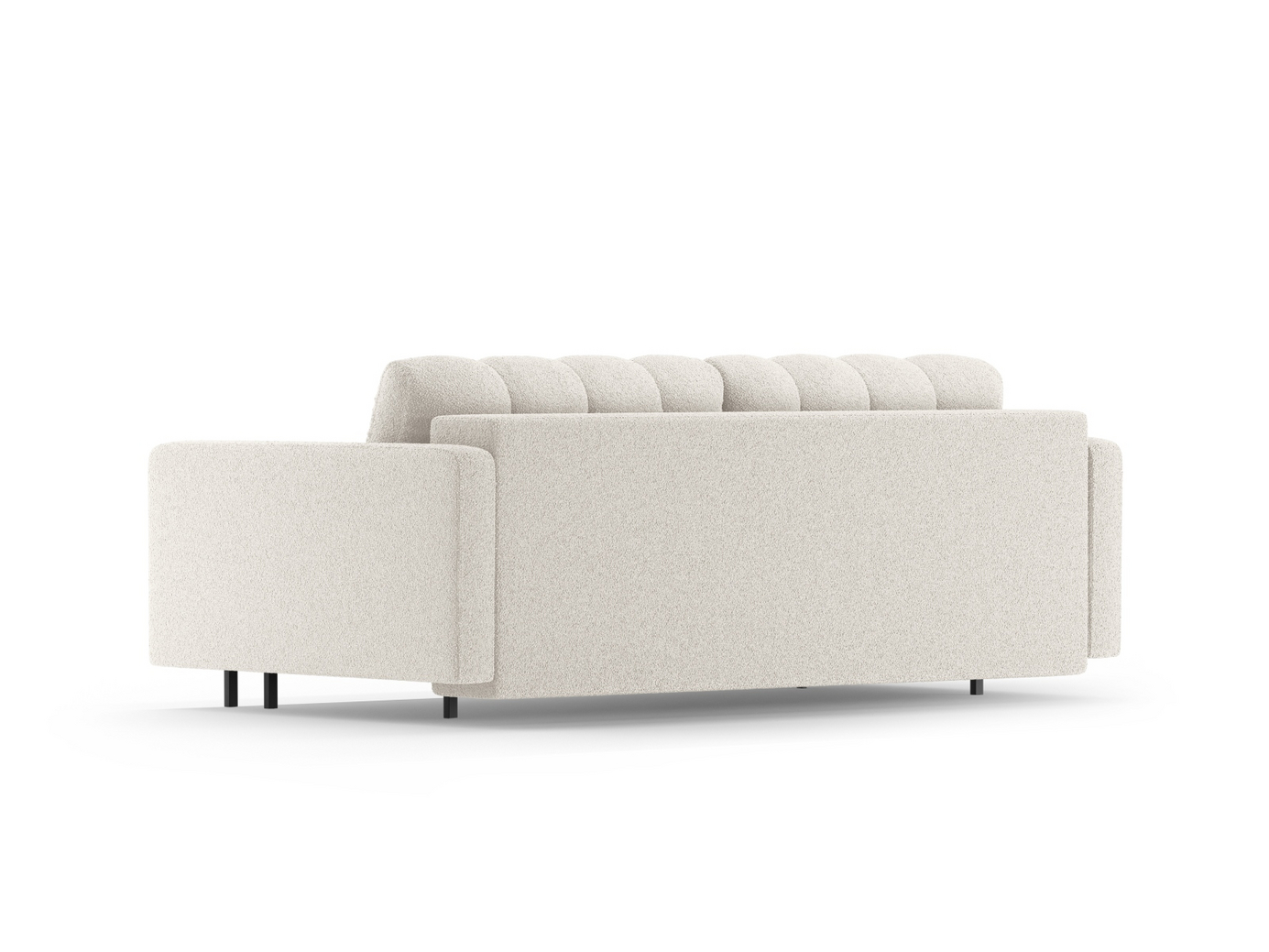 Cosmopolitan Design bouclé-sovesofa med opbevaring, "Bali", 3-personers, 222 × 84 × 105 cm, Baloo, sorte metalben
