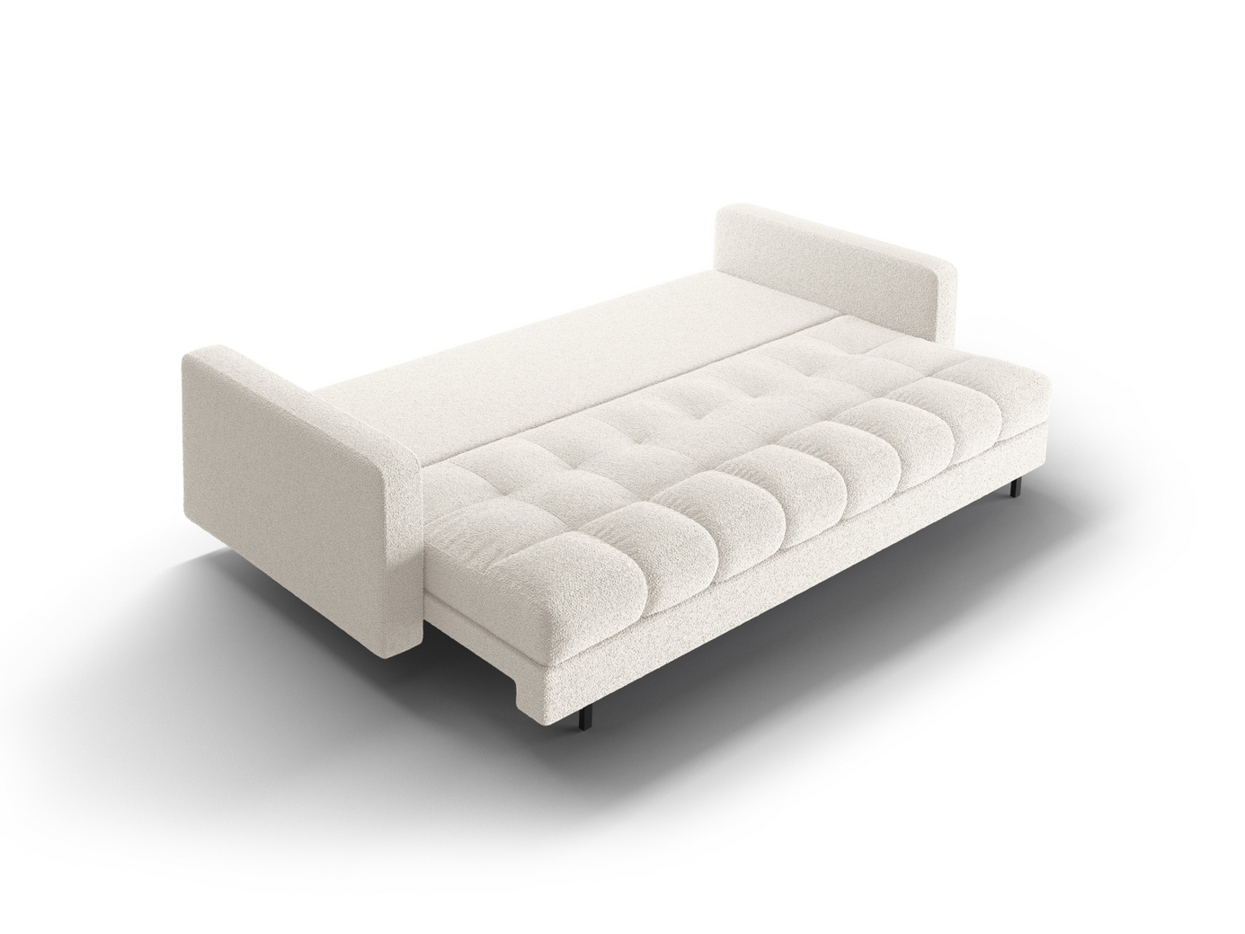 Cosmopolitan Design bouclé-sovesofa med opbevaring, "Bali", 3-personers, 222 × 84 × 105 cm, Baloo, sorte metalben