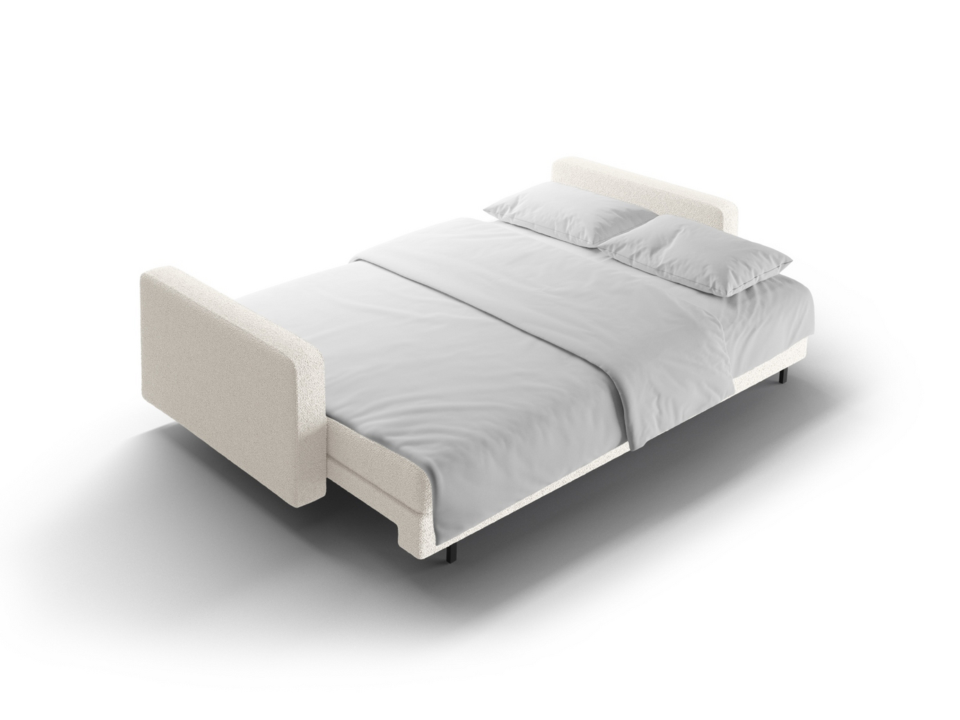 Cosmopolitan Design bouclé-sovesofa med opbevaring, "Bali", 3-personers, 222 × 84 × 105 cm, Baloo, sorte metalben