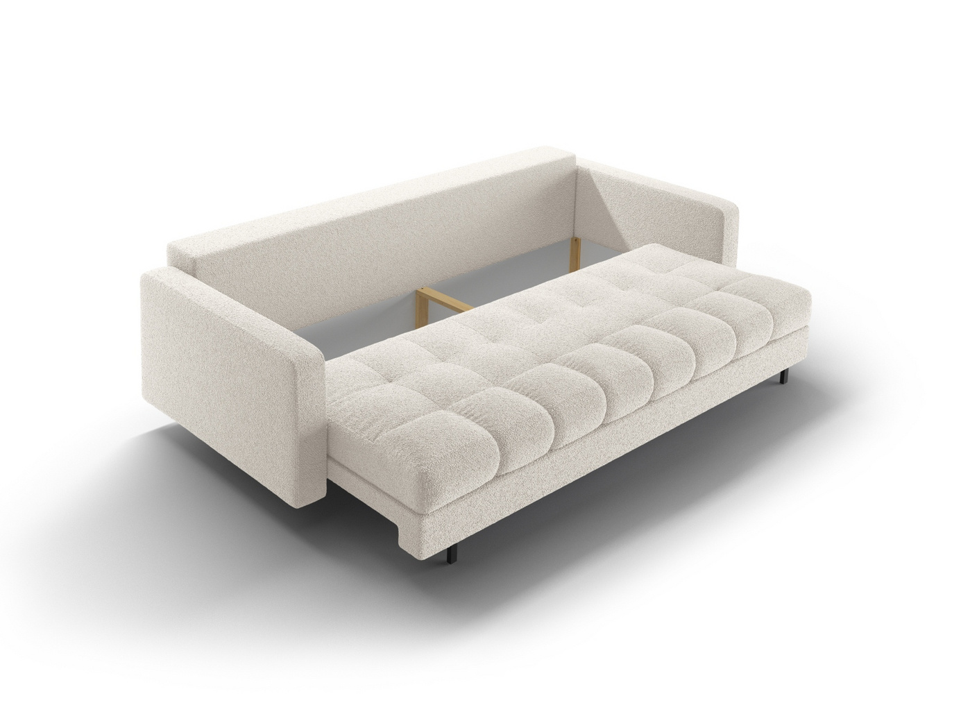 Cosmopolitan Design bouclé-sovesofa med opbevaring, "Bali", 3-personers, 222 × 84 × 105 cm, Baloo, sorte metalben
