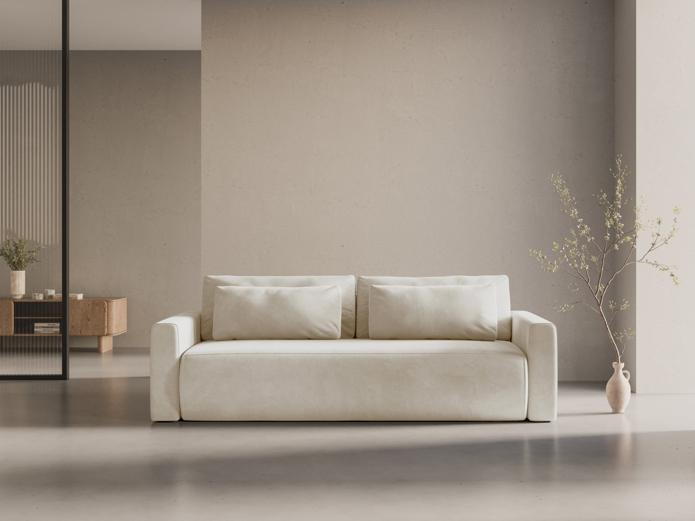 Cosmopolitan Design veloursovesofa med opbevaring, "Belfast", 3-personers, 238 × 105 × 84 cm, Magic Velvet, sorte plastben
