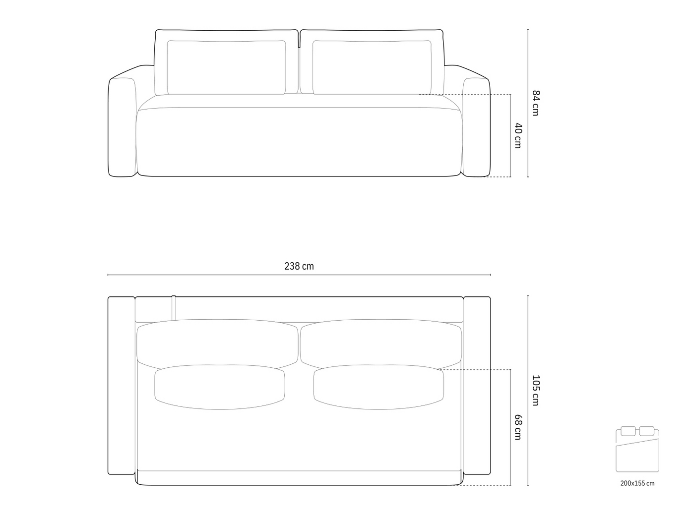 Cosmopolitan Design veloursovesofa med opbevaring, "Belfast", 3-personers, 238 × 105 × 84 cm, Magic Velvet, sorte plastben