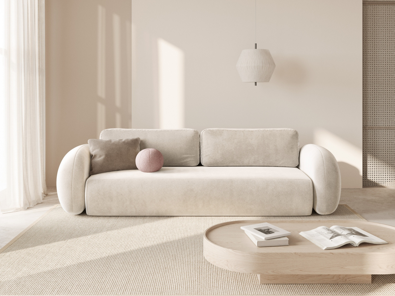 Cosmopolitan Design veloursovesofa med opbevaring, "Tonale", 3-personers, 262 × 105 × 88 cm, Magic Velvet, sorte plastben