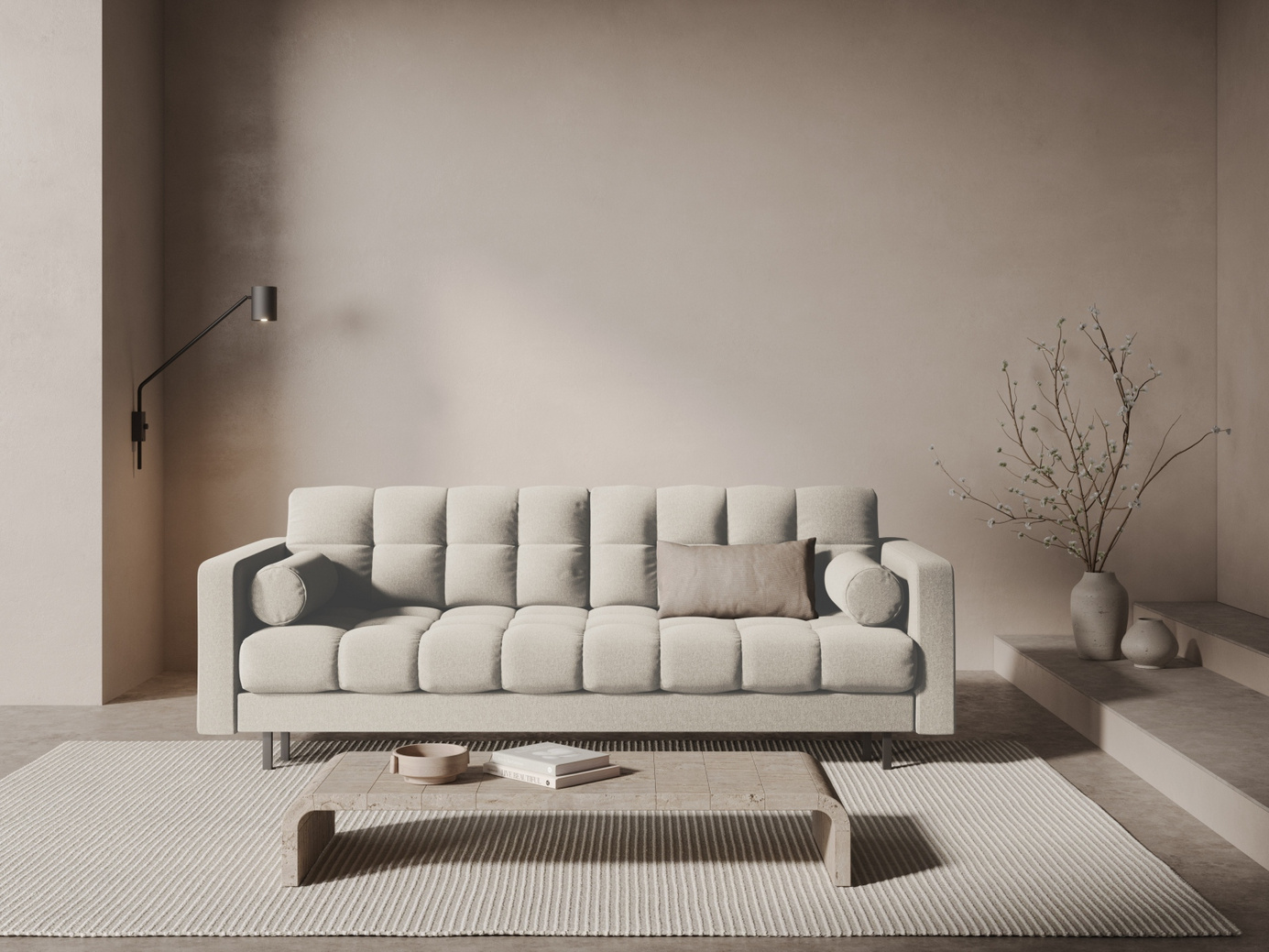 Cosmopolitan Design sovesofa med opbevaring, "Bali", 3-personers, 222 × 84 × 105 cm, Neve, sorte metalben