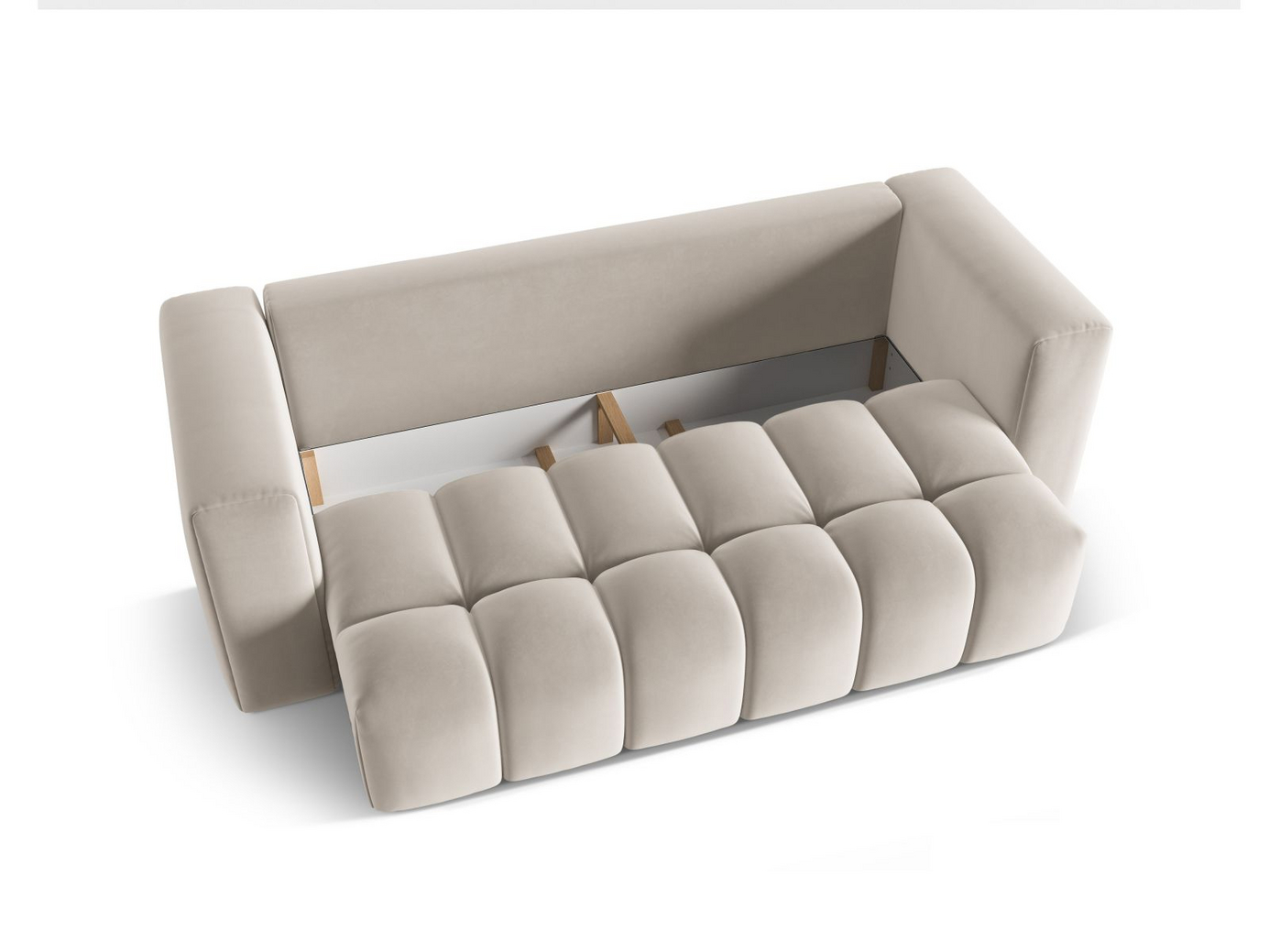 Cosmopolitan Design veloursovesofa med opbevaring, "Verona", 3-personers, 252 × 98 × 85 cm, Casino, sorte plastben