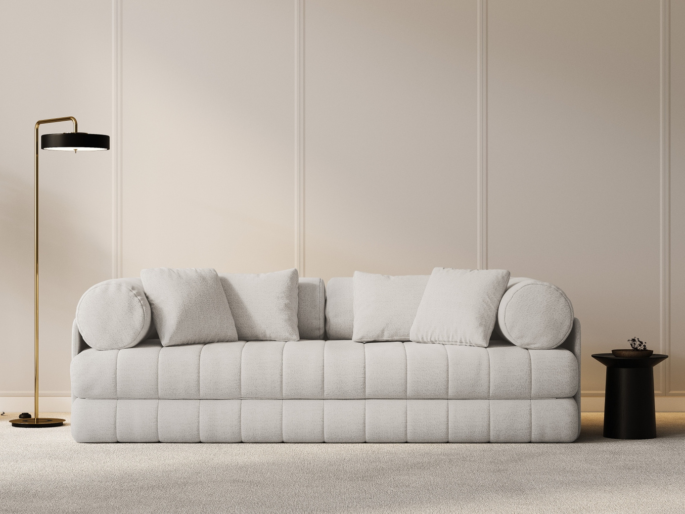 Cosmopolitan Design sovesofa, "Kemi", 3-personers, 206 × 95 × 70 cm, CORAL, sorte metalben