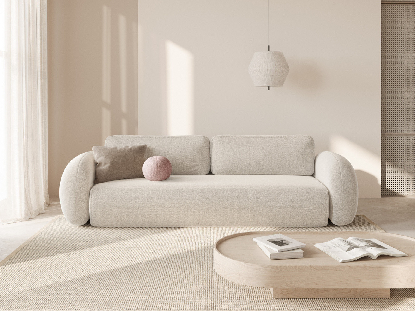 Cosmopolitan Design sovesofa med opbevaring, "Tonale", 3-personers, 262 × 105 × 88 cm, Eden 10, sorte plastben